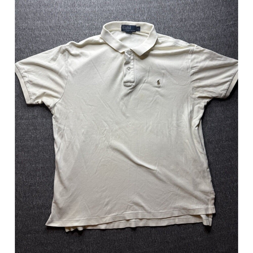 Polo Ralph Lauren Men's XL Beige Solid Short Sleeve Polo Embroidered Logo